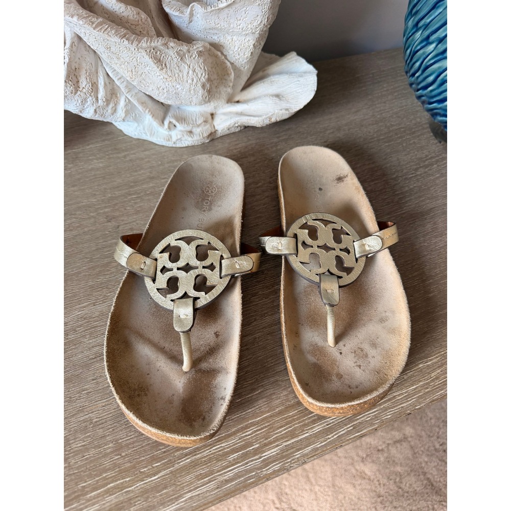 Tory Burch Miller Cloud Thong Sandals Womens Gold Metallic Size 9M - Picture 2 of 6